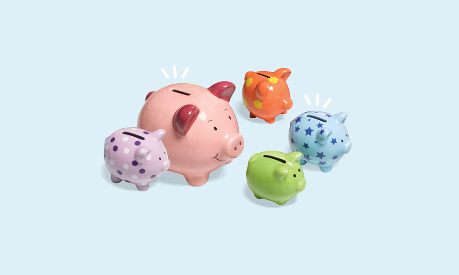 Multi-coloured piggy banks representing inclusivity in superannuation.