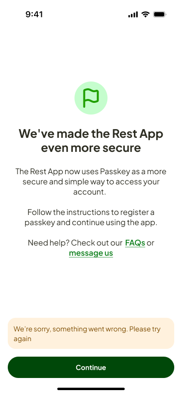App screen displaying a 'something went wrong' message.