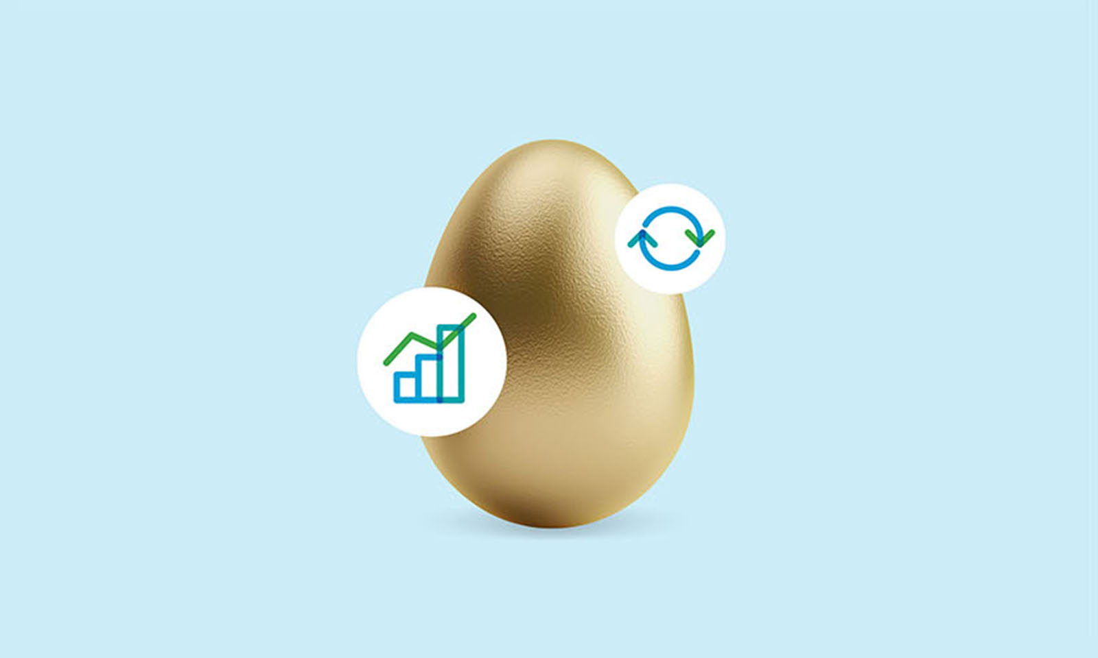 Golden egg with column graph and return arrow stickers