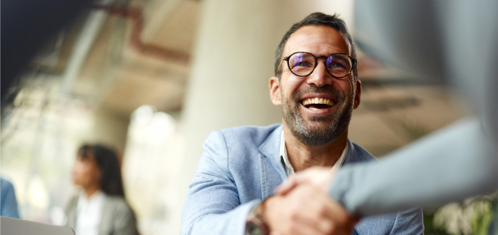 Smiling man glasses card