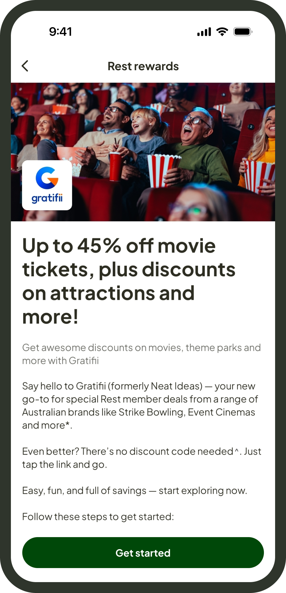 A phone showing a Rest rewards description and how to redeem it
