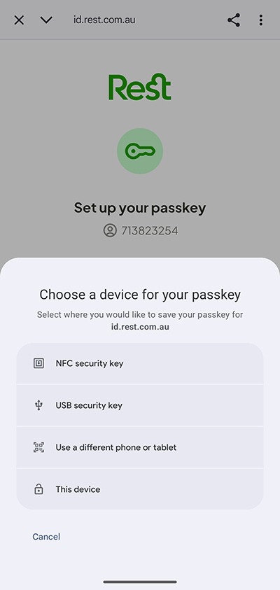 Screen displaying passkey settings on an Android device.