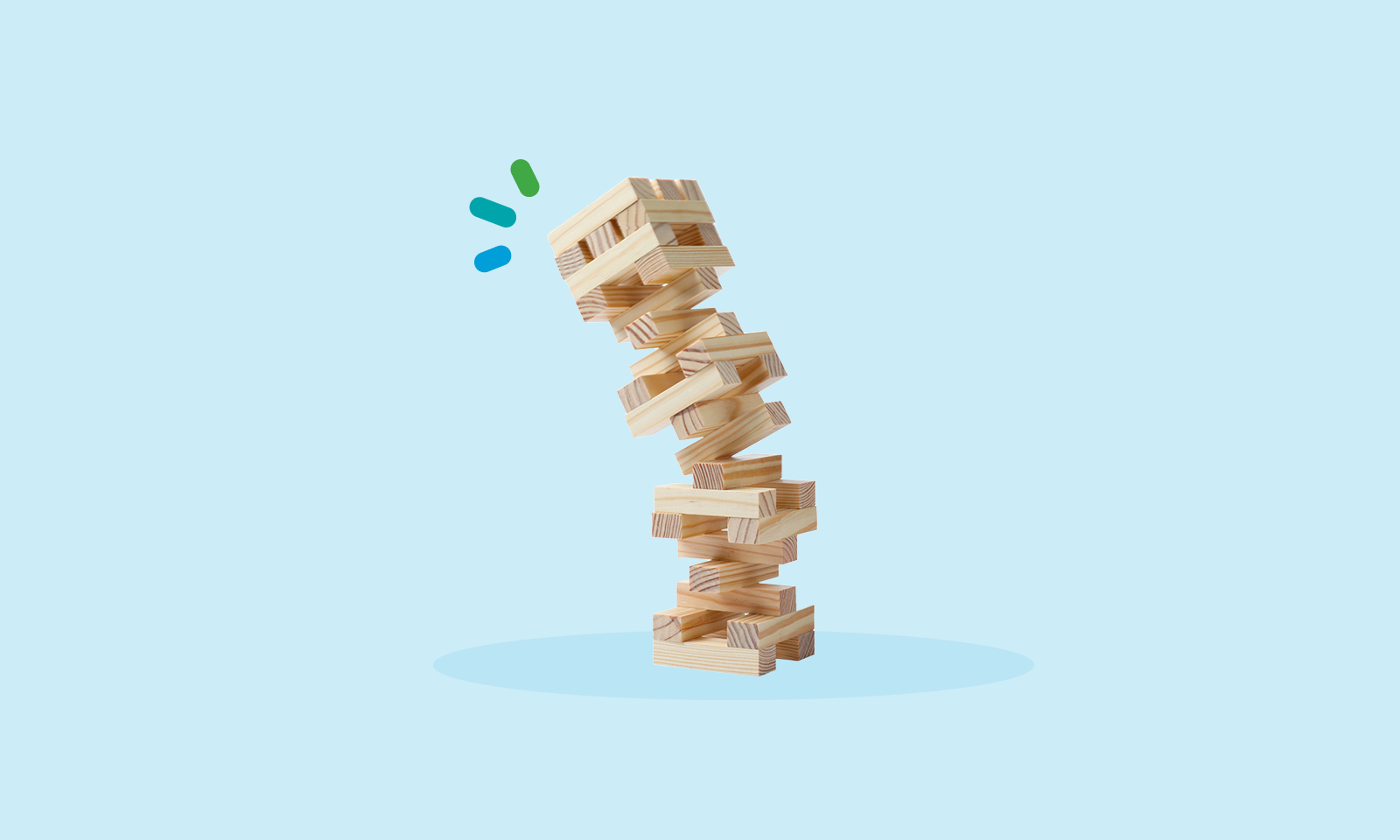 A tower of jenga blocks ready to fall over