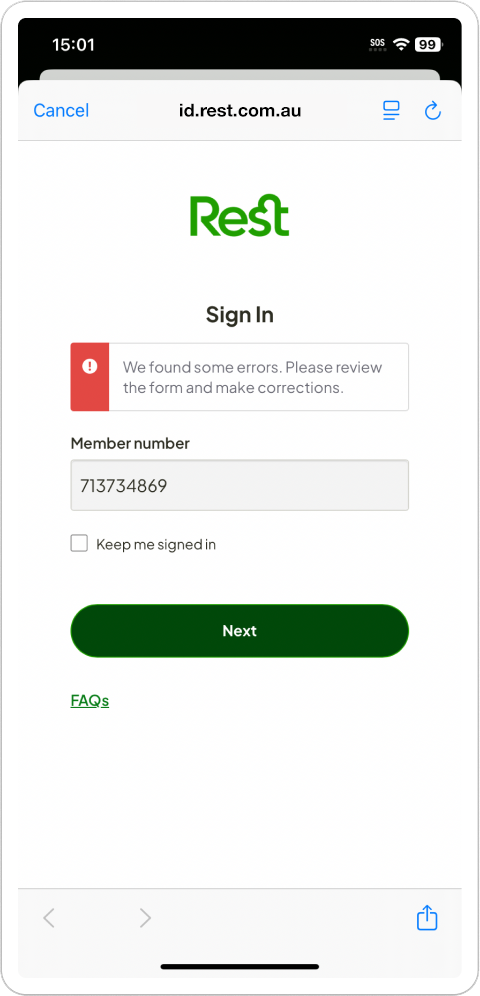 Message indicating errors were found with the verification code.