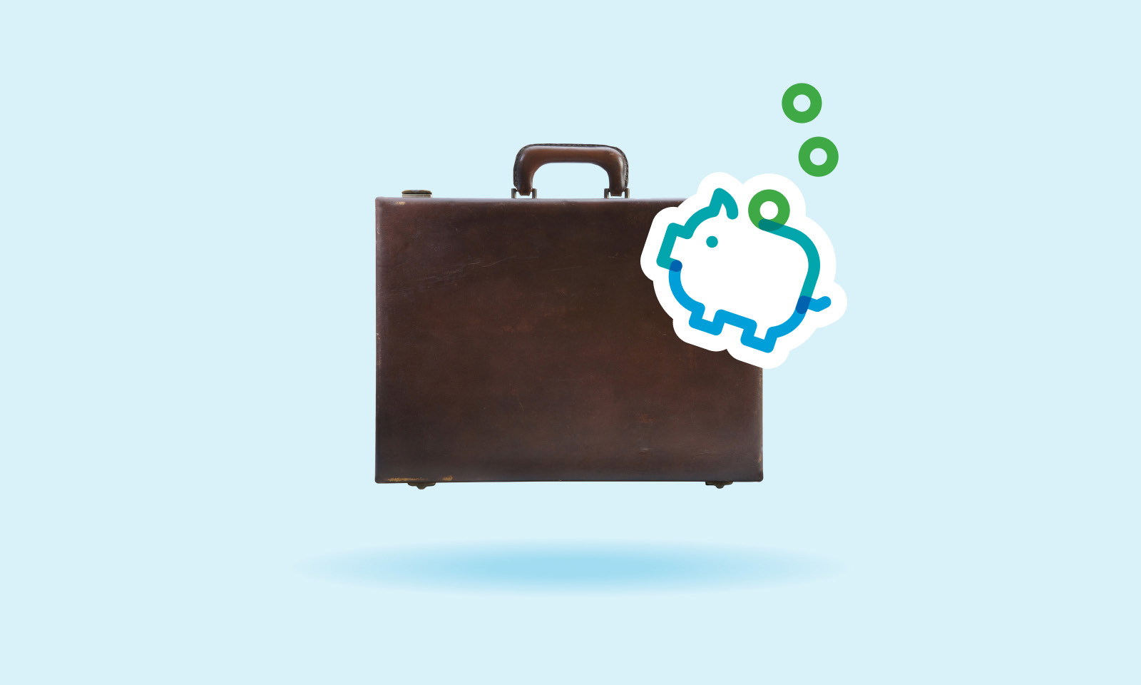 Briefcase and a piggy bank with coins dropping into it