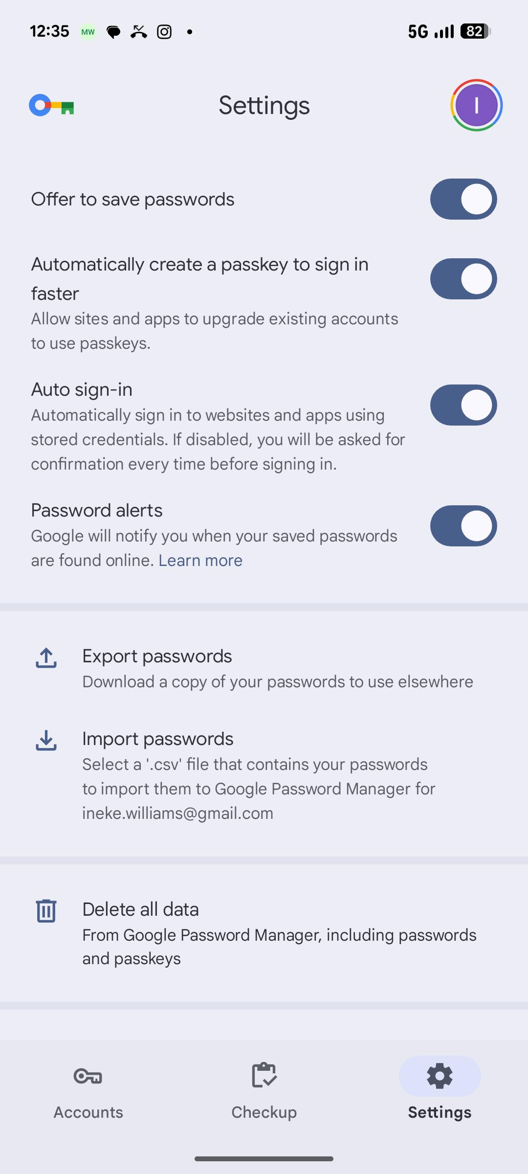 A screen showing the location for passkey settings on an Android device.
